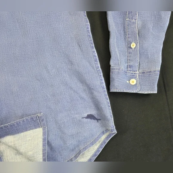 Tommy Bahama Shirt Mens Medium Blue Long Sleeve Button Up Solid 100% Linen - Picture 9 of 9
